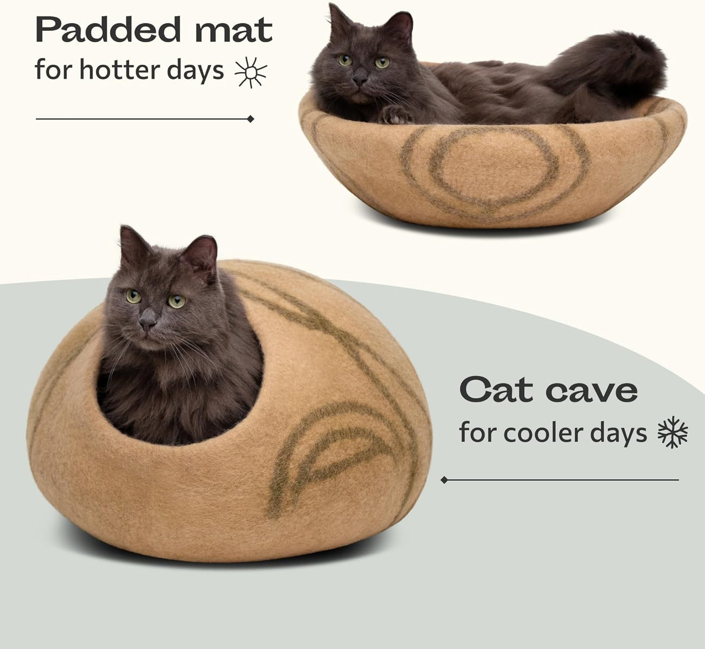 Cat Cave – Premium Felt Cat Bed for Indoor Cats, Handmade 100% Merino Wool (Light Shades)