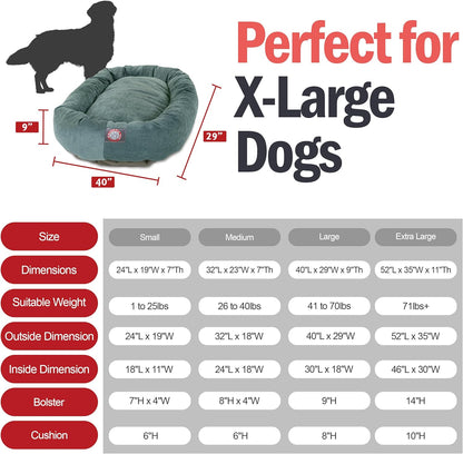 52 Inch Micro Velvet Calming Dog Bed Washable 52X35X11 (Inch) – Cozy Soft round Donut Dog Bed with Spine for Head Support - Pet Bed X- Large – Azure
