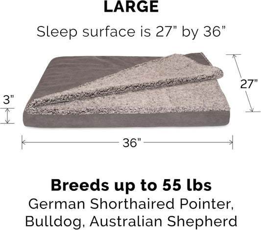 Orthopedic Dog Bed for Large/Medium Dogs W/ Removable Washable Cover, for Dogs up to 55 Lbs - Berber & Suede Blanket Top Mattress - Gray, Large