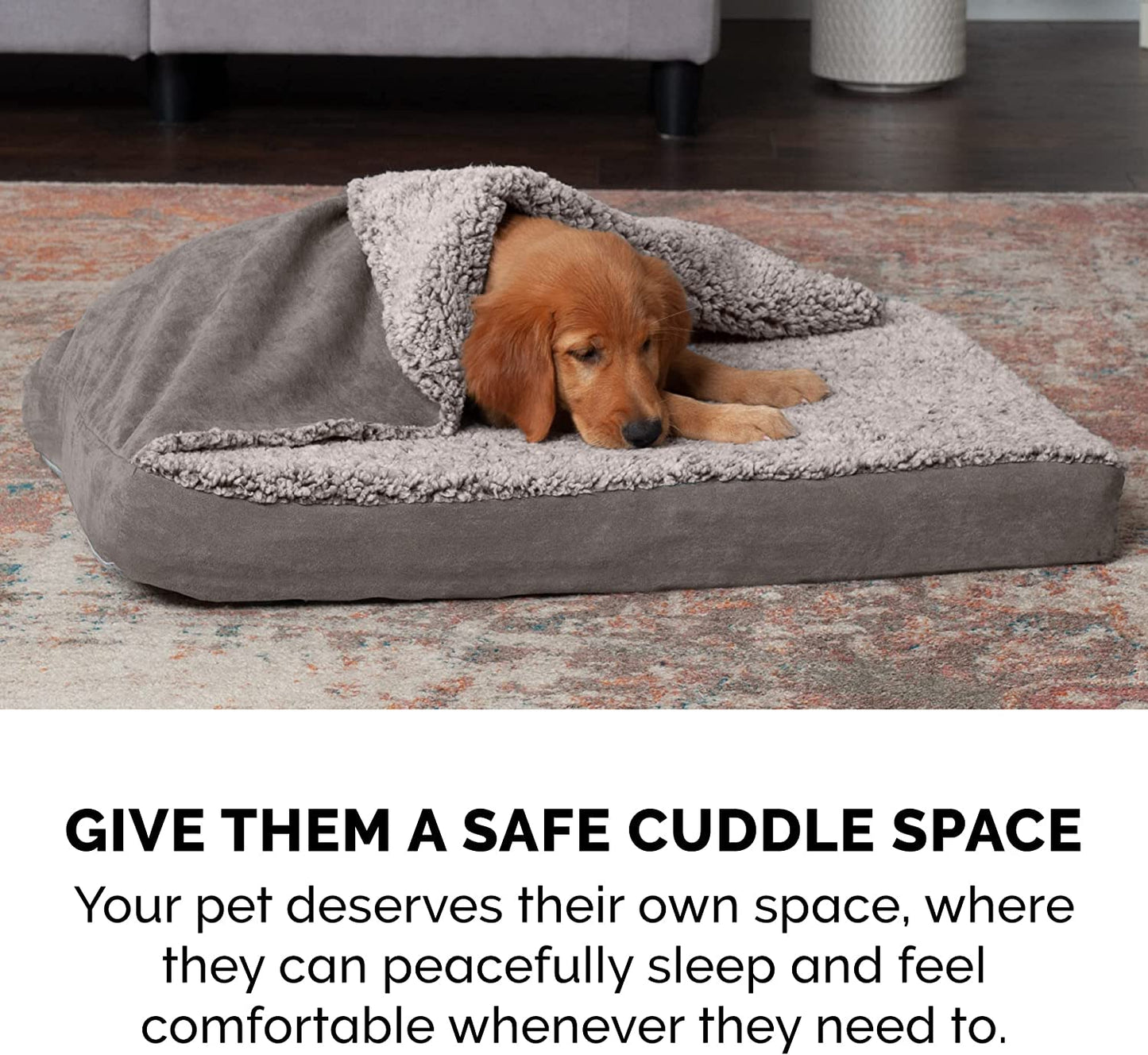 Orthopedic Dog Bed for Large/Medium Dogs W/ Removable Washable Cover, for Dogs up to 55 Lbs - Berber & Suede Blanket Top Mattress - Gray, Large