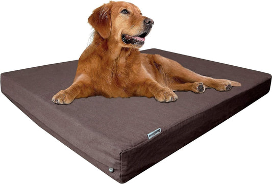 Extra Large Orthopedic Memory Foam Dog Bed for Large Dogs with Durable Waterproof Internal Case, Removable Washable Denim Cover and Bonus Pet Bed Cover, 47X29X4 Fits 48X30 Dog Crate, Brown