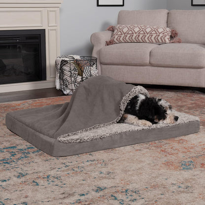 Orthopedic Dog Bed for Large/Medium Dogs W/ Removable Washable Cover, for Dogs up to 55 Lbs - Berber & Suede Blanket Top Mattress - Gray, Large