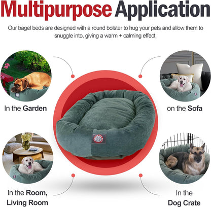 52 Inch Micro Velvet Calming Dog Bed Washable 52X35X11 (Inch) – Cozy Soft round Donut Dog Bed with Spine for Head Support - Pet Bed X- Large – Azure
