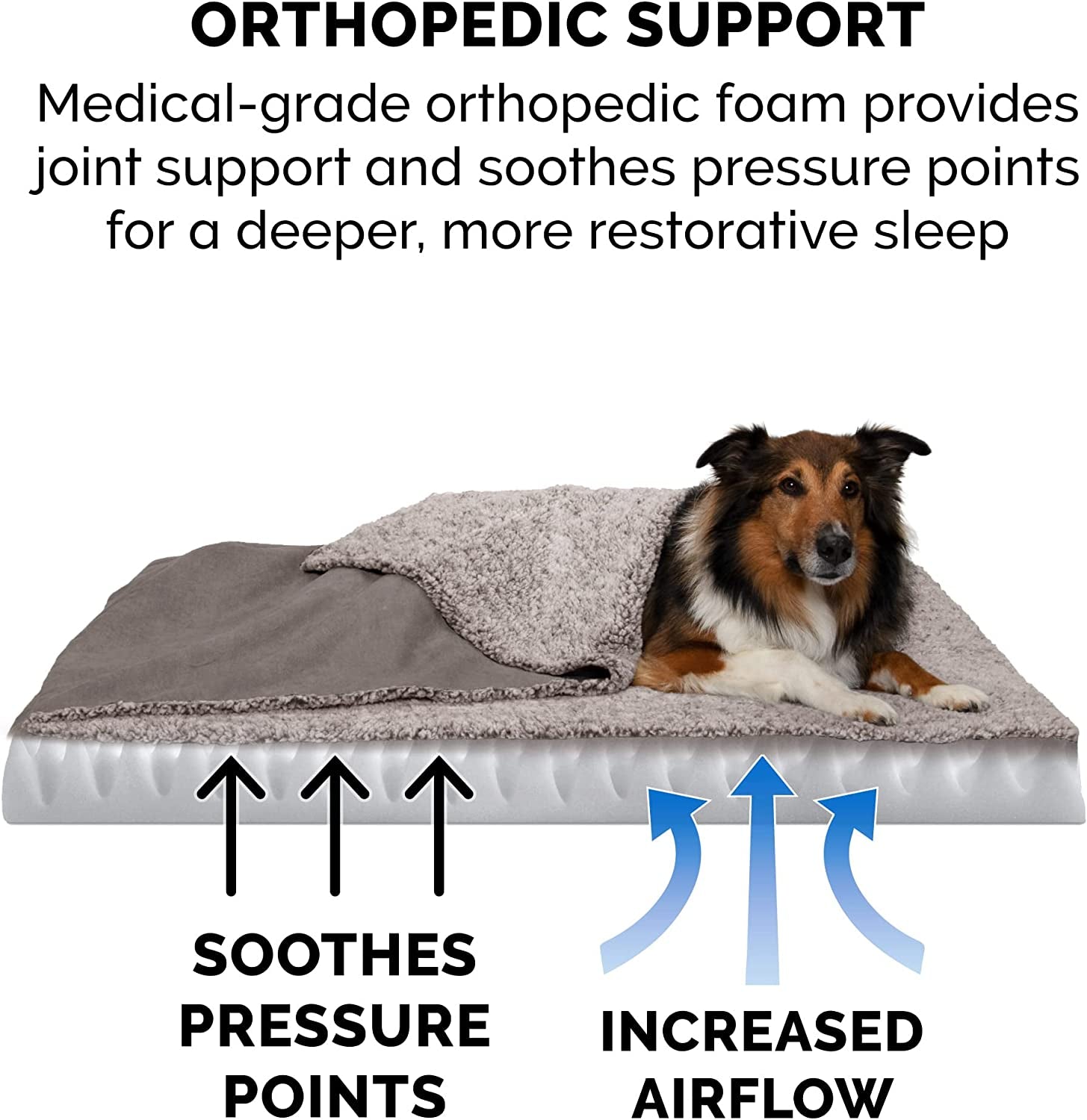 Orthopedic Dog Bed for Large/Medium Dogs W/ Removable Washable Cover, for Dogs up to 55 Lbs - Berber & Suede Blanket Top Mattress - Gray, Large