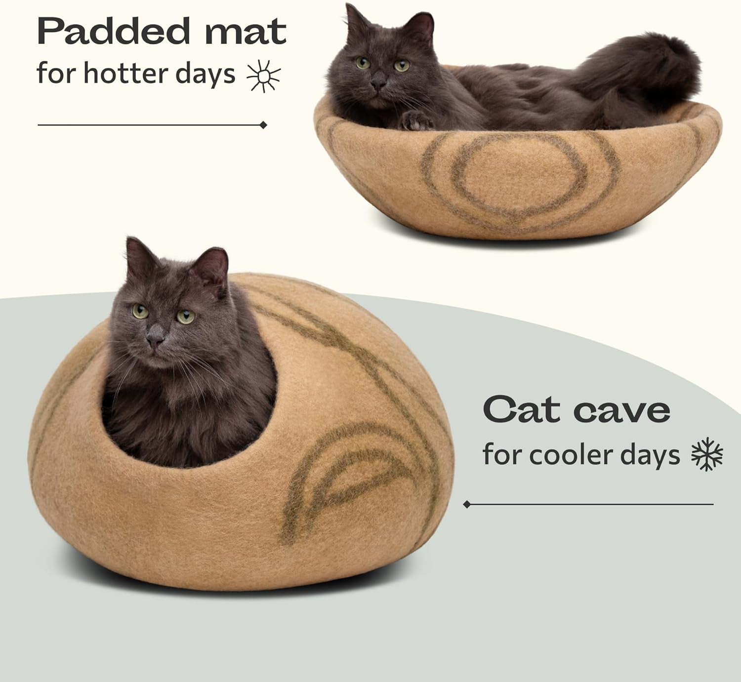 Cat Cave – Premium Felt Cat Bed for Indoor Cats, Handmade 100% Merino Wool (Light Shades)