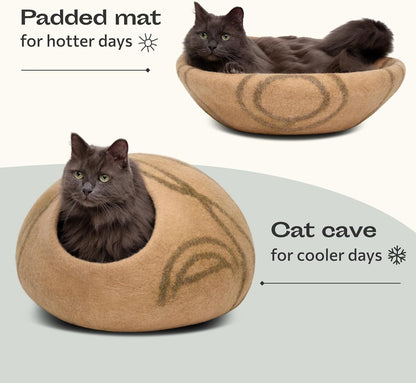 Cat Cave – Premium Felt Cat Bed for Indoor Cats, Handmade 100% Merino Wool (Light Shades)