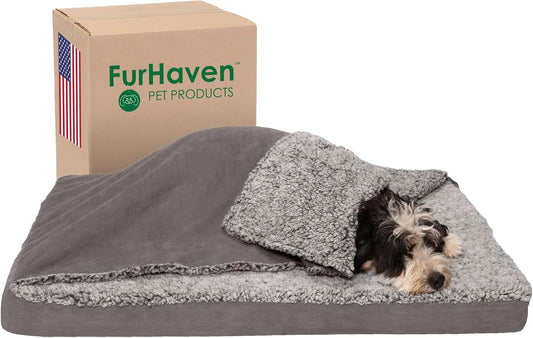 Orthopedic Dog Bed for Large/Medium Dogs W/ Removable Washable Cover, for Dogs up to 55 Lbs - Berber & Suede Blanket Top Mattress - Gray, Large