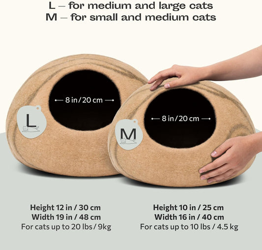 Cat Cave – Premium Felt Cat Bed for Indoor Cats, Handmade 100% Merino Wool (Light Shades)
